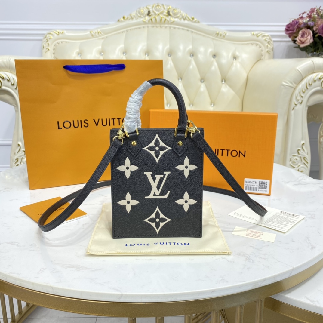 Louis Vuitton PETIT SAC PLAT Handbag Monogram Empreinte M57937 Black/Beige